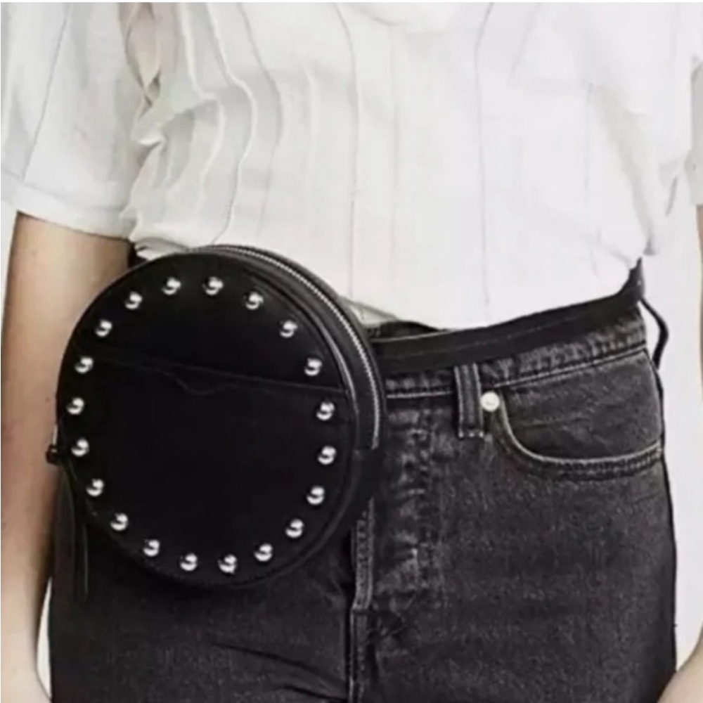 NWOT ~ REBECCA MINKOFF  Black Loki Studded Belt Bag w/front pocket - Picture 3 of 15